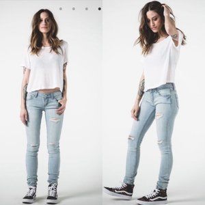 RSQ Ibiza Juniors Skinny Blue Denim Distressed Light Wash Low Rise Jeans Size 9